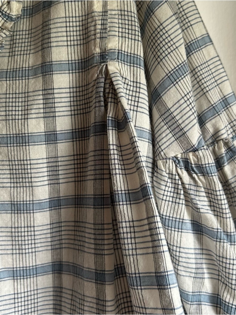 Urban Outfitters Boho Plaid Peasant Blouse - Cream & Blue - Picture 9 of 13